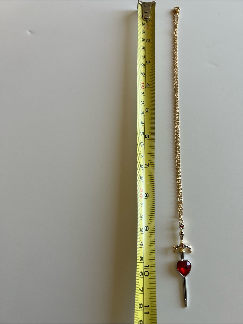 Gold Silver Sword Necklace - Red Heart Gem / renaissance / Fantasy Costume Fae - Picture 4 of 6
